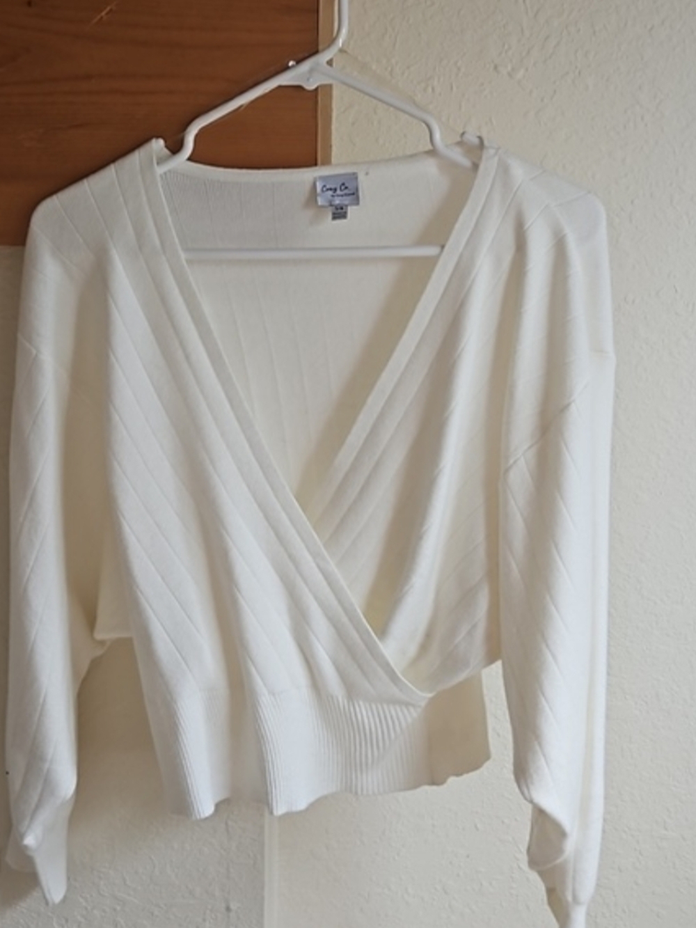 Cozy Casual Surplice Balloon Sleeve Wrap Sweater M/L